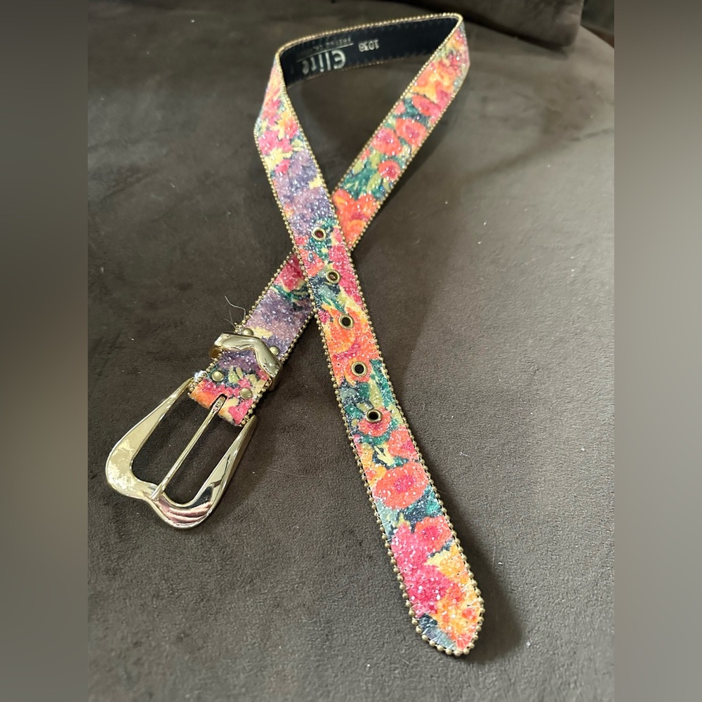 Elite Fresno California Vintage 90’s Floral Sparkle Belt Sz M